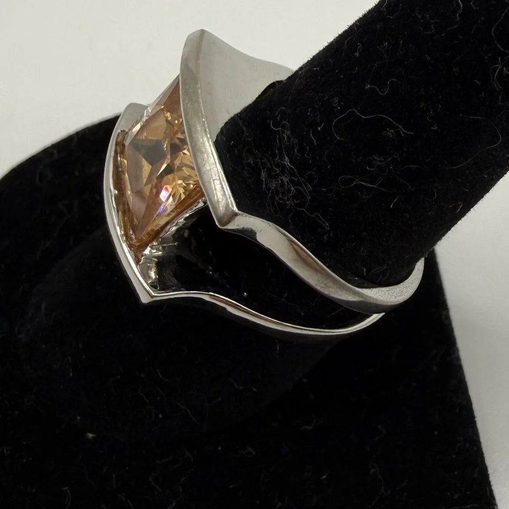 18K Gold Electroplate Champagne CZ Statement Ring Size 8